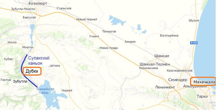 Сулакский каньон на карте Сулакский каньон на карте