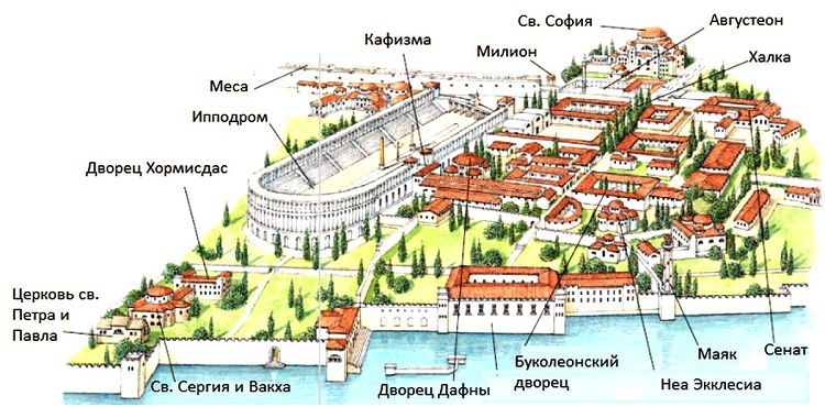 Комплекс Большого дворца формировался в юго-восточном направлении от Ипподрома
