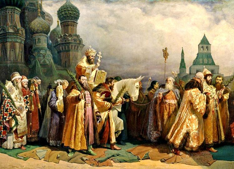 Самым популярным массовым народным праздником на площади было "Шествие на осляти"