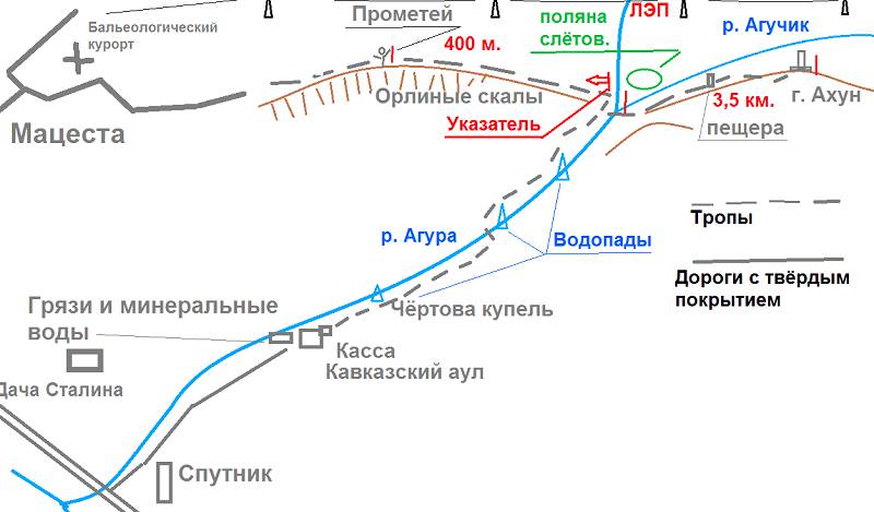 Схема основных достопримечательностей в районе Большого Ахуна